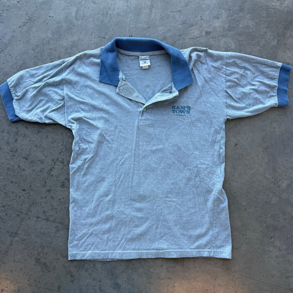Vintage Y2k Sam's Town Gamble Las Vegas Blue Embroidered Graphic Polo Medium
